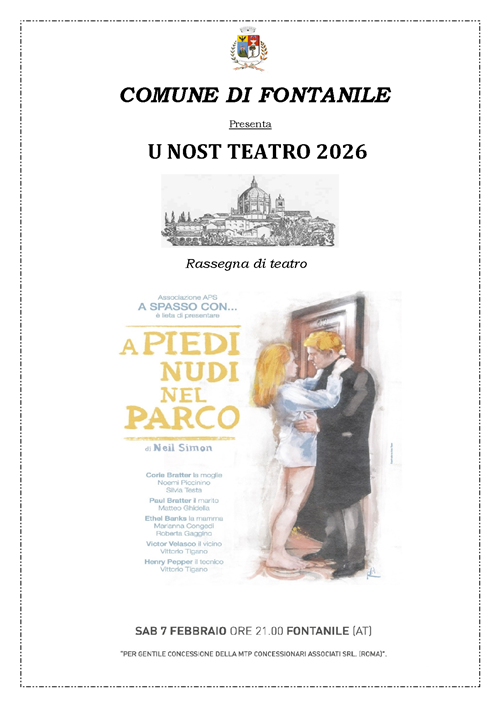 Sabato 07 febbraio 2026 ore 21:00 - Teatro Comunale San Giuseppe - Rappresentazione teatrale "A piedi nudi nel parco" di Neil Simon
