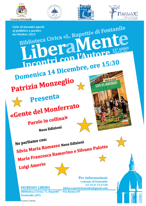 Domenica 14 dicembre 2025 ore 15:30 presso la Biblioteca Civica "L. Rapetti" - Liberamente - Ciclo di incontri con l'autore - 22° anno 2025-2026