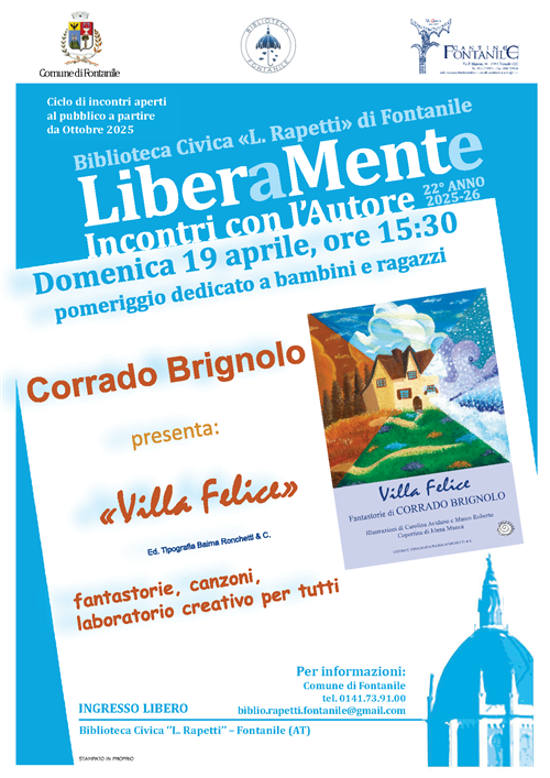 Domenica 19 aprile 2026 alle ore 15:30 presso la Biblioteca Civica "L. Rapetti" - Liberamente - Ciclo di incontri con l'autore - 22° anno 2025-2026