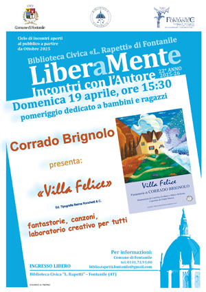 Domenica 19 aprile 2026 alle ore 15:30 presso la Biblioteca Civica "L. Rapetti" - Liberamente - Ciclo di incontri con l'autore - 22° anno 2025-2026